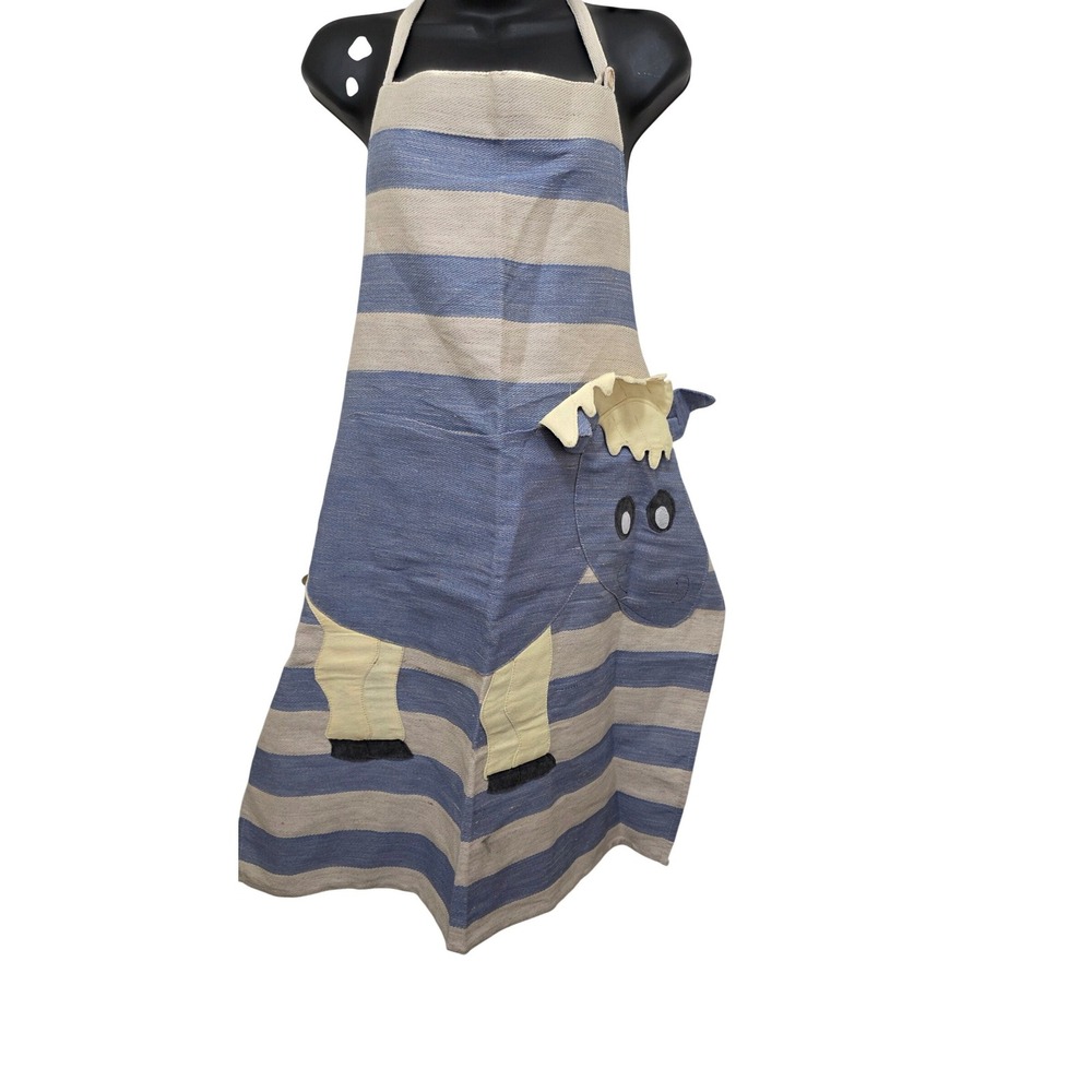 Liliina Linen Apron Unisex Blue White Striped Animal Character Art POLL Barbeque